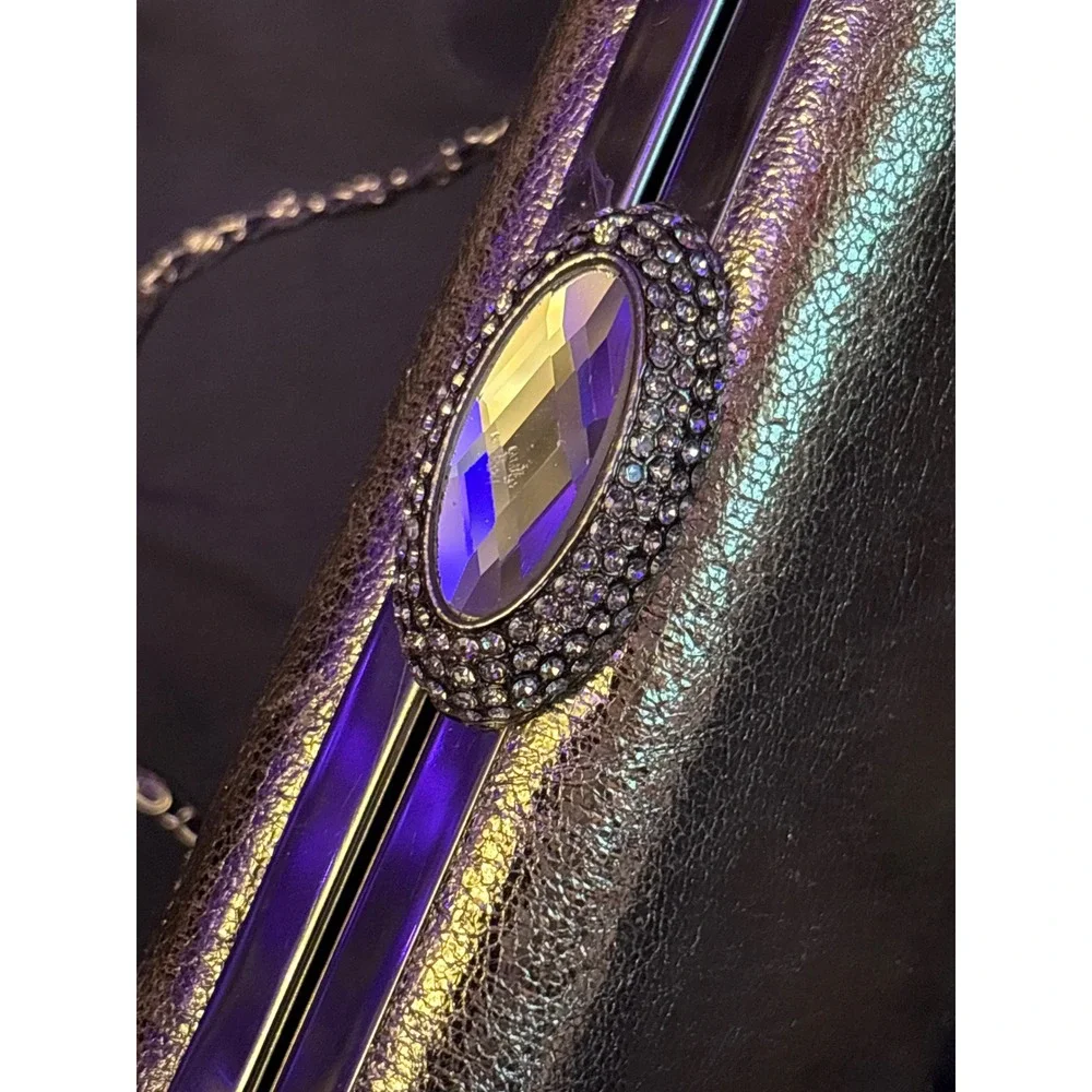 Vintage Gold Metallic Rhinestone Clasp Evening Clutch Purse‎ Chain Strap